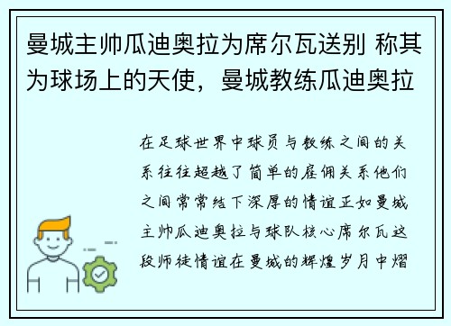 曼城主帅瓜迪奥拉为席尔瓦送别 称其为球场上的天使，曼城教练瓜迪奥拉年薪